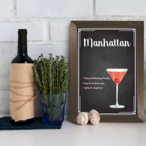 Quadro Decorativo Bebida Manhattan 22x32cm Moldura Marrom
