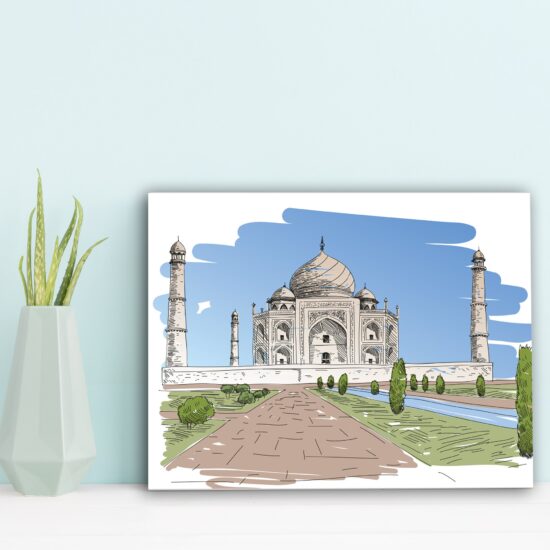 Placa Decorativa MDF Viagem em Gravuras Taj Mahal 30x40cm