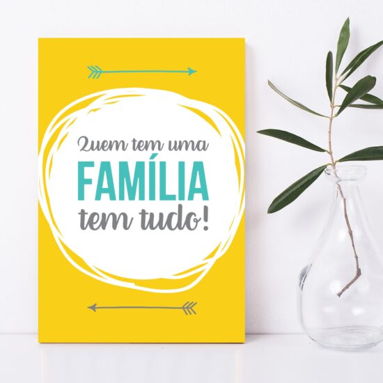 Placa Decorativa MDF Frase Família Amarela