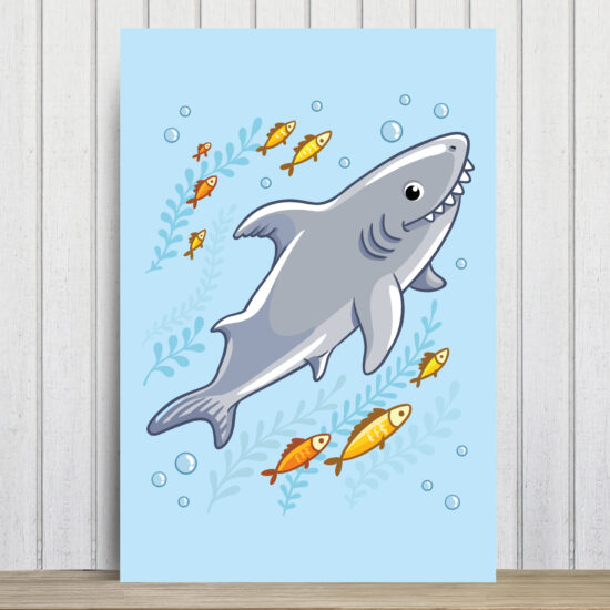 Placa Decorativa MDF Infantil Fundo do Mar Tubarão 20x30cm