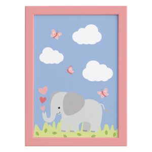 Quadro Safari Menina Elefante Moldura Rosa