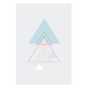 Placa Decoração Minimalista Triângulos Azul e Rosa 30x40cm