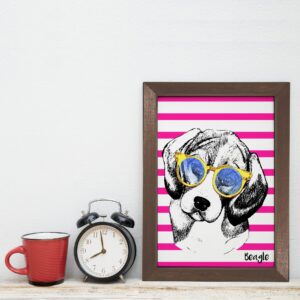 Quadro Decorativo com Moldura Marrom Cachorro Beagle