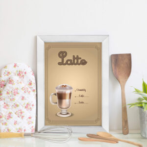 Quadro Decorativo Cozinha Café Latte 22x32cm Moldura Marrom