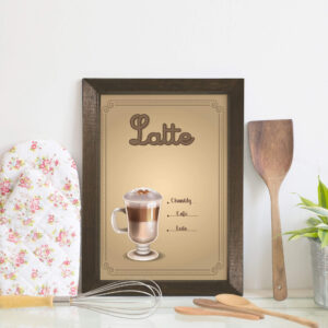 Quadro Decorativo Cozinha Café Latte 22x32cm Moldura Marrom