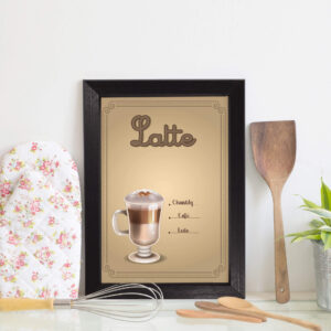 Quadro Decorativo Cozinha Café Latte 22x32cm Moldura Preta