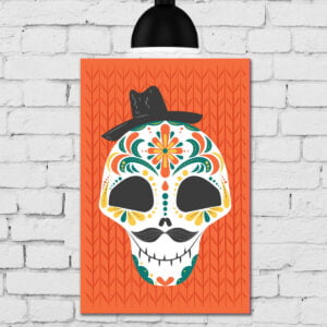 Placa Decorativa MDF Caveira Mexicana Com Chapéu 30x40