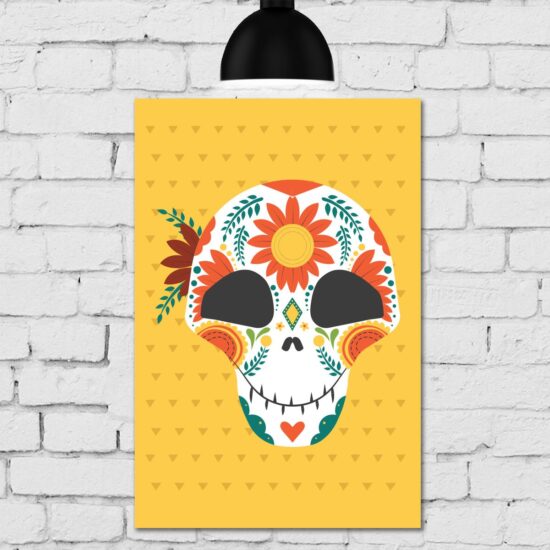 Placa Decorativa MDF Caveira Mexicana Com Flor