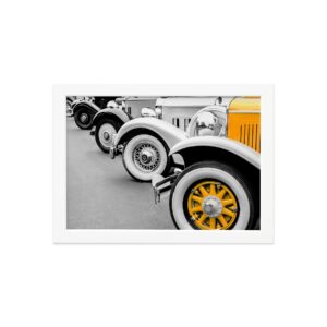 Quadro Carro Antigo Amarelo Foto Moldura Branca