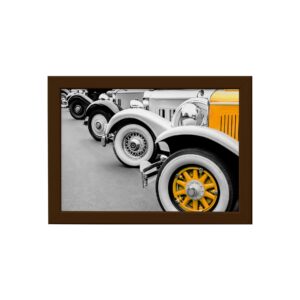 Quadro Carro Antigo Amarelo Foto Moldura Marrom