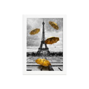 Quadro Paris Torre Eiffel Detalhe Amarelo Moldura Branca