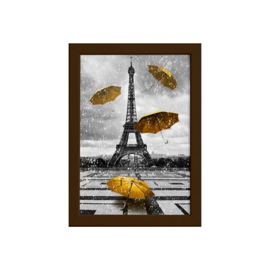 Quadro Paris Torre Eiffel Detalhe Amarelo Moldura Marrom