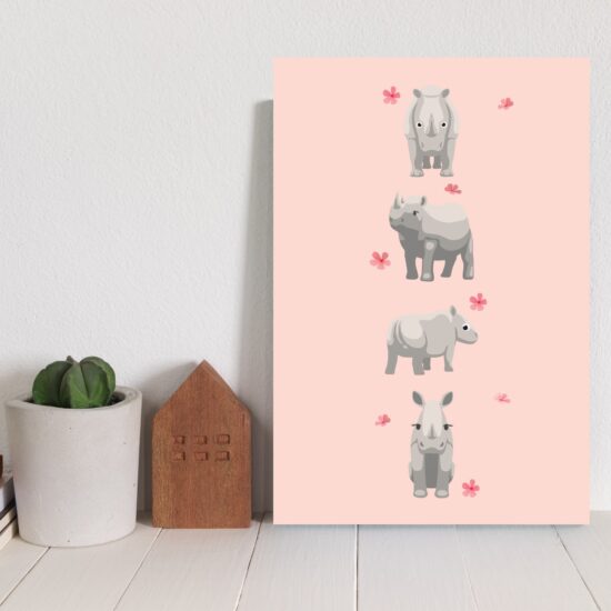 Placa Decorativa MDF Infantil Quarteto Rinoceronte 20x30cm