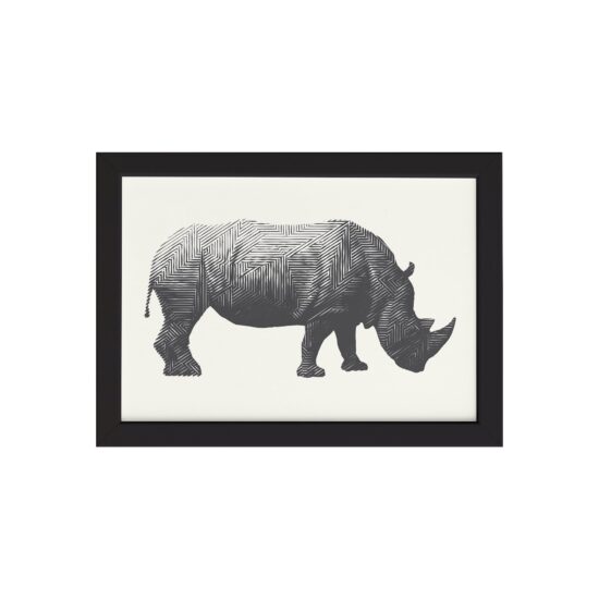 Quadro Safari Geométrico Rinoceronte Moldura Preta