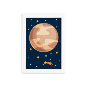 Quadro Decorativo Infantil Sistema Solar Jupiter 22x32cm Moldura Branca
