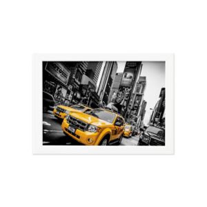 Quadro New York Táxi Amarelo Foto Moldura Branca