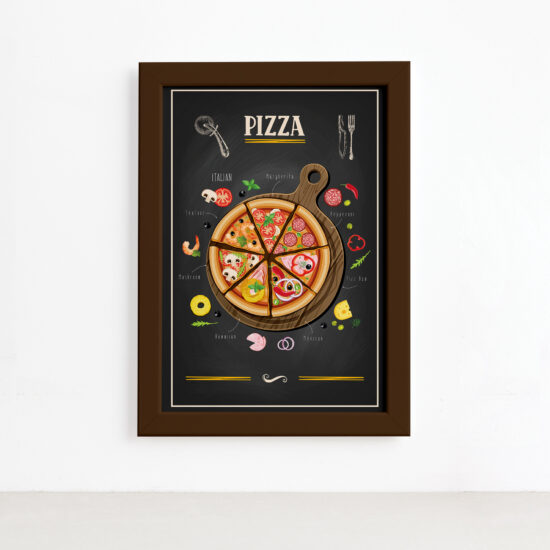 Quadro para Cozinha Pizza Moldura Marrom 22x32cm,Quadro para Cozinha Pizza Moldura Marrom 22x32cm