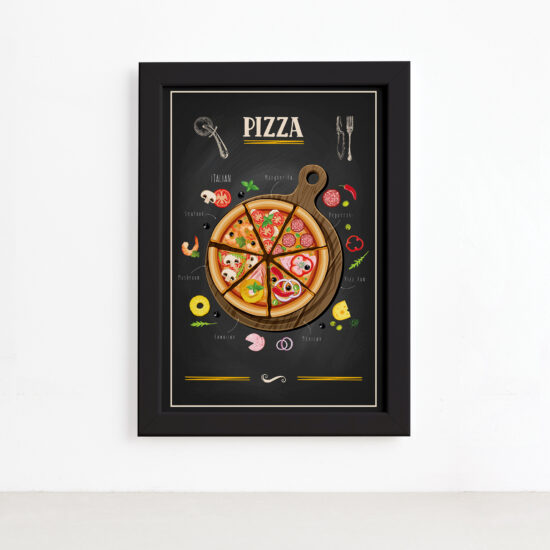 Quadro para Cozinha Pizza Moldura Preta 22x32cm,Quadro para Cozinha Pizza Moldura Preta 22x32cm