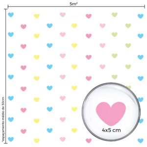 Adesivo de Parede Corações Candy Colors 5cm 55un 