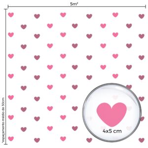 Adesivo de Parede Corações Tons de Rosa 5cm 55un 