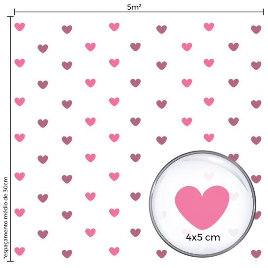 Adesivo de Parede Corações Tons de Rosa 5cm 55un
