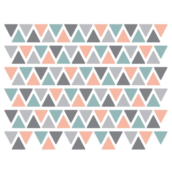 Adesivo de Parede Triângulos Cinza, Coral e Verde 121 un