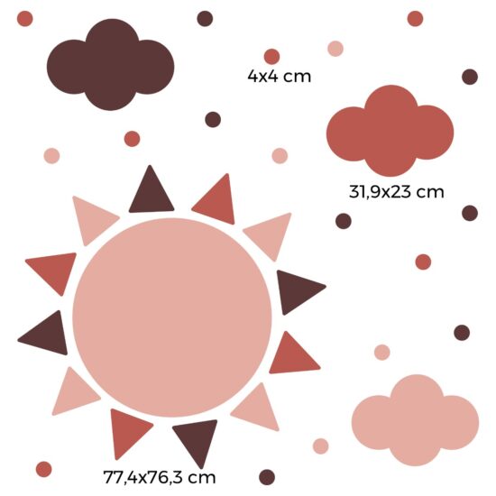 Adesivo de Parede Sol e Nuvens Tons Terrosos Cobre 1,5m²