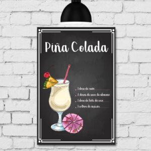 Placa Decorativa MDF Receitas de Drink Piña Colada 