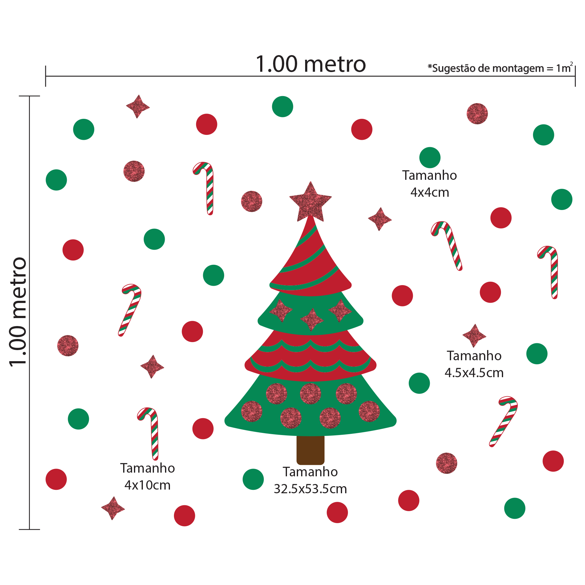 Adesivo de Parede Árvore de Natal com Glitter Cobre 1m²