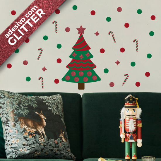 Adesivo de Parede Árvore de Natal com Glitter